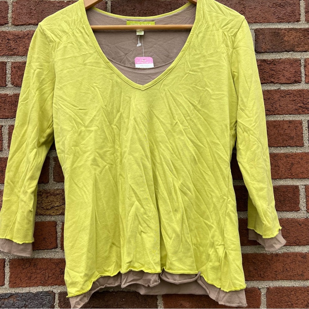 Sigrid Olsen Womens  3/4 Sleeve V-Neck Blouse Shirt Green SIze Small NWT